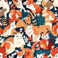 Seamless pattern with cute cartoon foxes. Vector illustration. generative AI