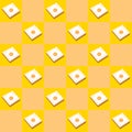 Seamless pattern. Cute cartoon Fried Eggs Bread on yellow checkered. Beautifully alternating squares. Illustration abstract Royalty Free Stock Photo