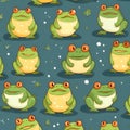 Seamless pattern with cute cartoon frogs. Vector illustration for your design