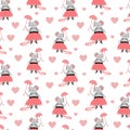 Seamless pattern with cute cartoon girl mouse