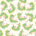 Seamless pattern with a cute cartoon green dragon. Vector illustrations Royalty Free Stock Photo