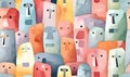 Seamless pattern with cute cartoon houses. Watercolor illustration Royalty Free Stock Photo
