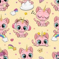 Seamless Pattern with cute cartoon kitty