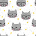 Seamless pattern with cute cartoon little cat. Children background. Cartoon baby animals. Design for textile, fabric or decor Royalty Free Stock Photo