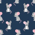 Seamless pattern with cute cartoon mice. Vector watercolor mouse background