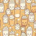 Seamless pattern with cute cartoon milkshakes. Vector illustration Royalty Free Stock Photo