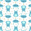 Seamless pattern with cute cartoon monster and stars and moon. Modern flat design. Royalty Free Stock Photo