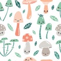 Seamless pattern with cute cartoon mushrooms Royalty Free Stock Photo