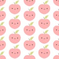 Seamless pattern with cute cartoon peach characters. Fruit seamless pattern. Vector illustration in flat style Royalty Free Stock Photo