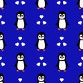 Seamless pattern with cute cartoon penguin. Vector illustration. Royalty Free Stock Photo