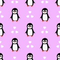 Seamless pattern with cute cartoon penguin. Vector illustration. Royalty Free Stock Photo