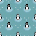 Seamless pattern with cute cartoon penguin. Vector illustration. Royalty Free Stock Photo