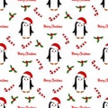 Seamless pattern with cute cartoon penguin. Vector illustration. Royalty Free Stock Photo