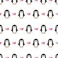 Seamless pattern with cute cartoon penguin. Vector illustration. Royalty Free Stock Photo