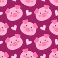 Seamless pattern with cute cartoon piglets