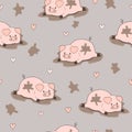 Seamless pattern with cute cartoon pigs in mud Royalty Free Stock Photo