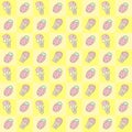 Seamless pattern. Cute cartoon pink Ice-cream and  strawberry on yellow square background. Illustration abstract art design Royalty Free Stock Photo