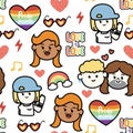 Seamless pattern of cute cartoon in pride month concept on white background.Love is love