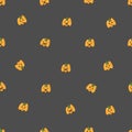 Seamless pattern with cute cartoon pumpkins on dark background. Halloween print. Creepy and funny characters. Royalty Free Stock Photo
