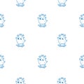 Seamless pattern with cute cartoon puppies on skateboards on white background. Vector wallpaper with doodle dogs.