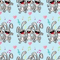 Seamless pattern with cute cartoon rabbits and musical notes. Vector illustration. Royalty Free Stock Photo