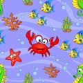 Seamless pattern with cute cartoon sea animals