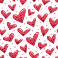 Seamless pattern with cute cartoon smiled hearts.
