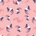 Seamless pattern of cute cartoon style ferret on colorful background