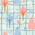 Seamless pattern with Cute cartoon tree print. Congratulatory card. Vector print Royalty Free Stock Photo