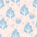 Seamless pattern with Cute cartoon tree print. Congratulatory card. Vector print Royalty Free Stock Photo