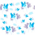 Seamless pattern with cute cartoon winged unicorns isolated on white background