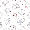 Seamless pattern with cute cartoon zodiac cats