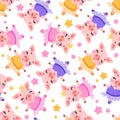 Seamless pattern of cute cartoons girls pigs