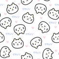 Seamless pattern of cute cat face with heart and japanese word mean cute Royalty Free Stock Photo