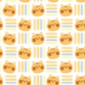 Seamless pattern of cute cat face with pastel line on white background.Meow lover Royalty Free Stock Photo