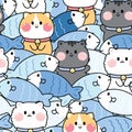 Seamless pattern of cute cat with fish background.Pet animals