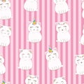 Seamless pattern cute cat with unicorn horn and flower crown Royalty Free Stock Photo