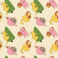 Seamless pattern with Cute cats with christmas decoration