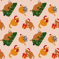 Seamless pattern with Cute cats with christmas decoration