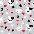 Seamless pattern with cute cats and dogs. Lovely vector illustration and design for fabrics, textile, wallpaper and background for