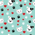 Seamless pattern with cute cats and dogs. Lovely vector illustration and design for fabrics, textile, wallpaper and