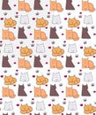 Seamless pattern, cute cats hand-drawn in vector, kind animals, decorations for children. Royalty Free Stock Photo