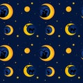 Seamless pattern cute cats in love on the moon Royalty Free Stock Photo