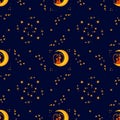 Seamless pattern cute cats in love on the moon Royalty Free Stock Photo