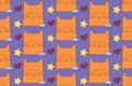 Seamless pattern, cute cats and mice, hand-drawn in vector, kind animals, decorations for children.