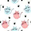 Seamless pattern with cute cats in scandinavian style