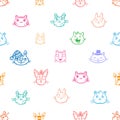 Seamless pattern with cute cats on white background. Funny animals wallpaper. Vector doodle kittens print. Royalty Free Stock Photo