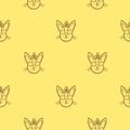 Seamless pattern with cute cats on yellow background. Funny animals wallpaper. Vector doodle kittens print. Royalty Free Stock Photo