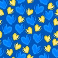 Seamless Pattern with Cute Chalk Blue and Yellow hearts on navy background