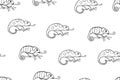 Seamless pattern. Cute chameleon. Childish lineart sketch animals illustration. Cartoon character chameleon. Baby doodle Royalty Free Stock Photo